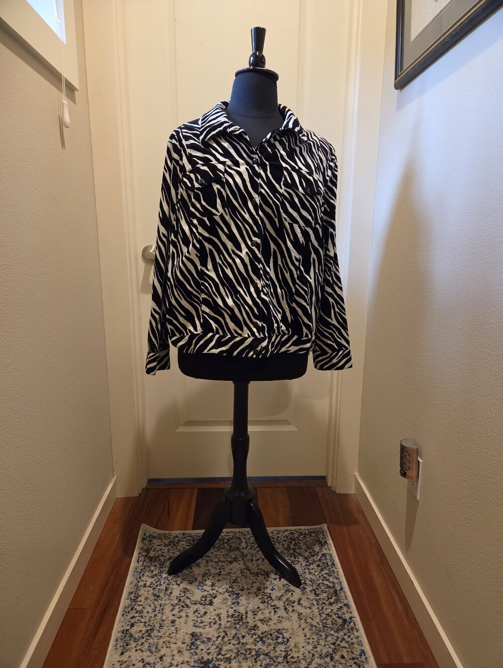 Charter Club Women's Black & White Zebra Snap-Front Jacket